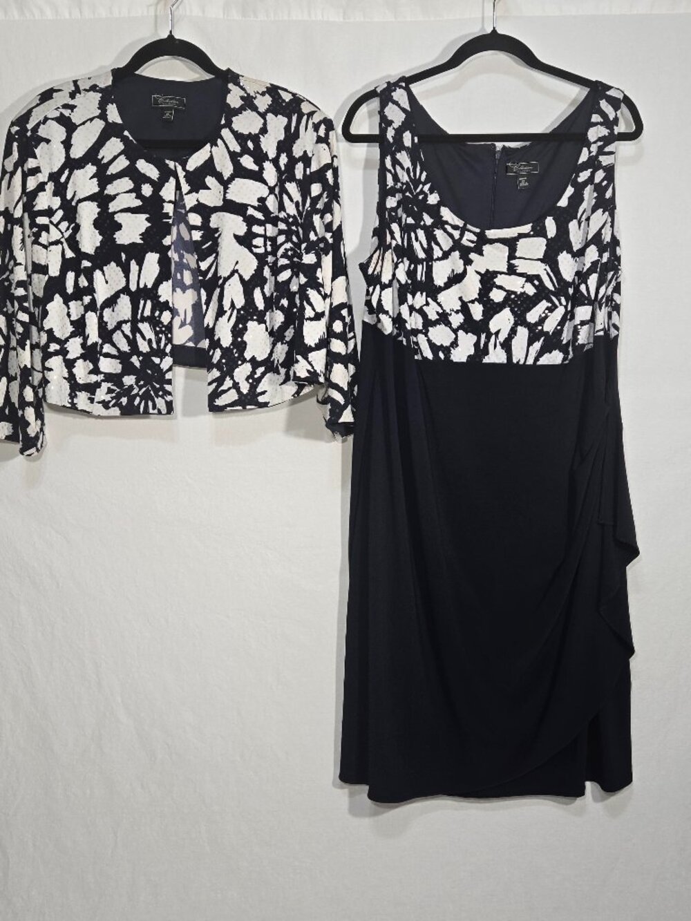 COLLECTION DRESSBARN Navy & White Iridescent Sequins 2-pc DRESS & JACKET Size 20